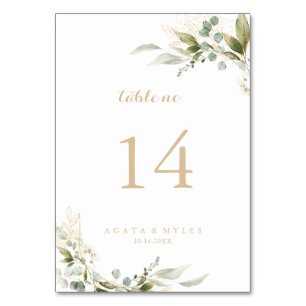 Sage Greenery Eucalyptus Gold Calligraphy Wedding Table Number