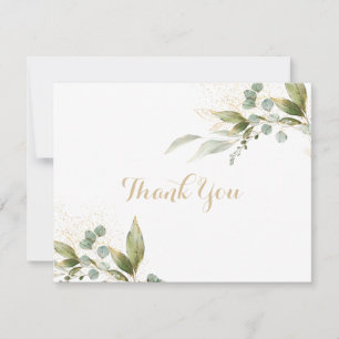 Sage Greenery Eucalyptus Gold Flat Wedding Thank You Card