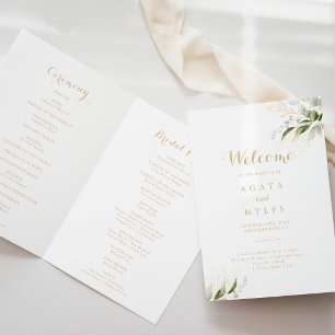 Sage Greenery Eucalyptus Gold Folded Wedding Programme