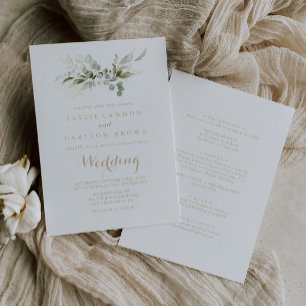 Sage Greenery Eucalyptus Gold Front & Back Wedding Invitation