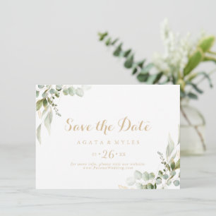 Sage Greenery Eucalyptus Gold Horizontal Wedding Save The Date