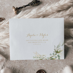 Sage Greenery Eucalyptus Gold Self-Addressed RSVP Envelope
