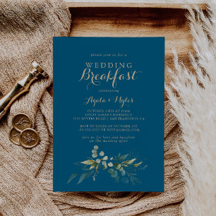 Sage Greenery Eucalyptus Gold Wedding Breakfast Invitation