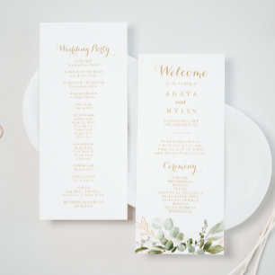 Sage Greenery Eucalyptus Gold Wedding Program Programme