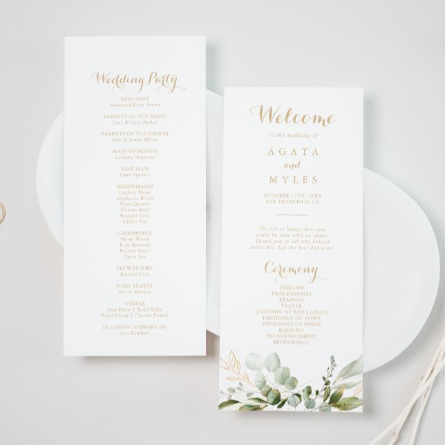 Sage Greenery Eucalyptus Gold Wedding Program Programme (Creator Uploaded)