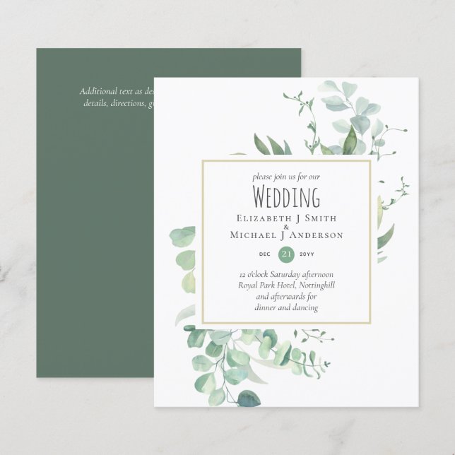 Sage Greenery Eucalyptus Wedding BUDGET Invites (Front/Back)