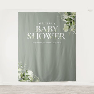 Sage Greenery Floral Baby Shower Photo Backdrop Tapestry