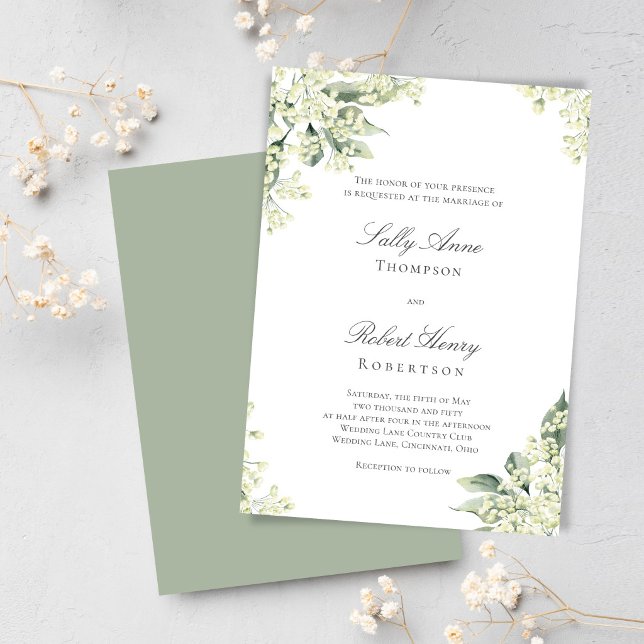 Sage Greenery Floral Elegant Script Wedding Invitation (Elegant greenery wedding design with soft sage tones and delicate florals, perfect for a timeless.)