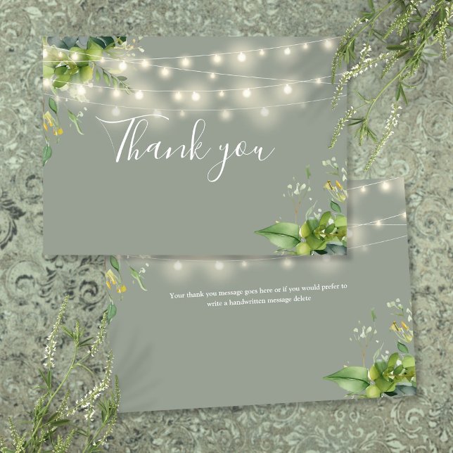 Sage Greenery Floral String Lights Thank You Card (Sage Greenery Floral String Lights Thank You Card)