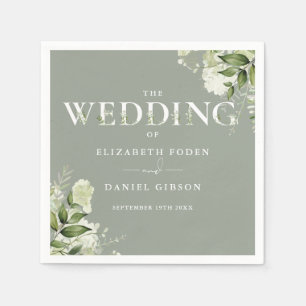 Sage Greenery Floral Typography Wedding Napkin