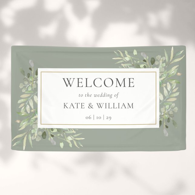 Sage Greenery Foliage Wedding Welcome Banner (Creator Uploaded)