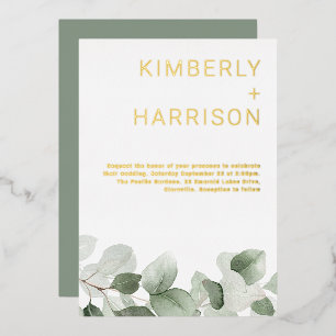 Sage Greenery Leaves Modern Wedding Golden