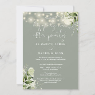 Sage Greenery Lights Happily Ever After Wedding Invitation