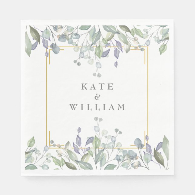 Sage Greenery Lilac Wedding Watercolour Floral  Napkin (Front)