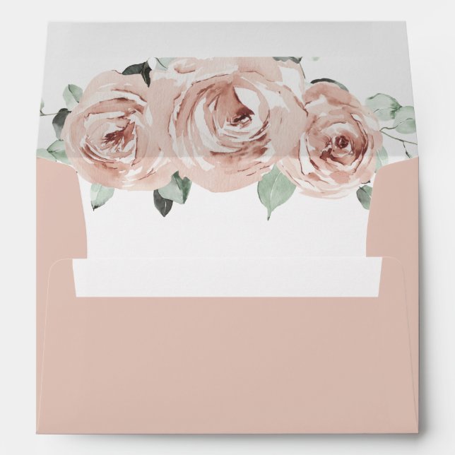 Sage Greenery Pink Floral Dusty Rose Wedding Envelope (Back (Bottom))