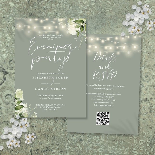 Sage Greenery QR Code Wedding Evening Party Invitation (Sage Greenery QR Code Wedding Evening Party Invitation)