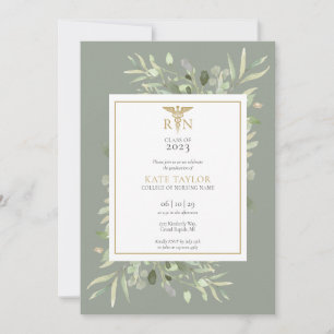Sage Greenery RN Nursing Graduation Photo Invitati Invitation