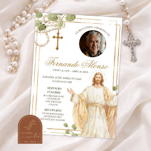 Sage Greenery Rosary Catholic Jesus Funeral Invita Invitation