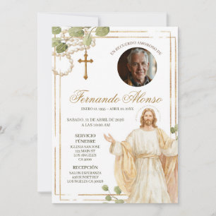Sage Greenery Rosary Catholic Jesus Funeral Invita Invitation
