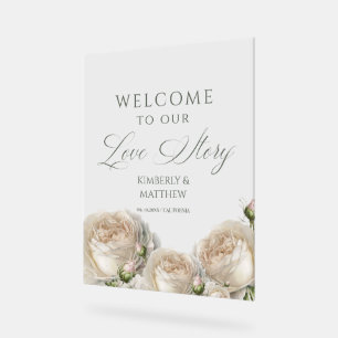 Sage Greenery Roses Welcome to Love Story Acrylic Sign