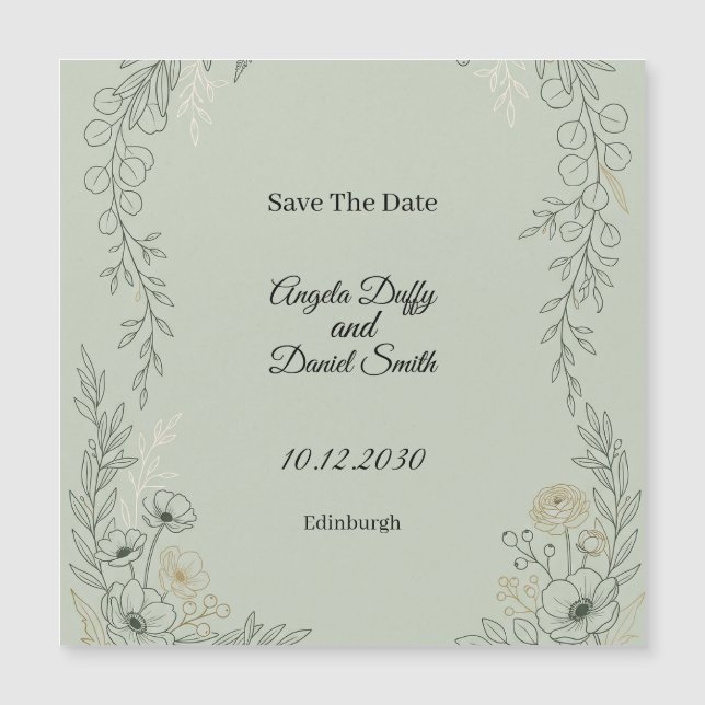 Sage Greenery Save The Date Magnetic Card (Front)