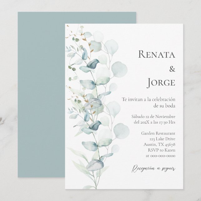 Sage Greenery Spanish Wedding Invitation (Front/Back)