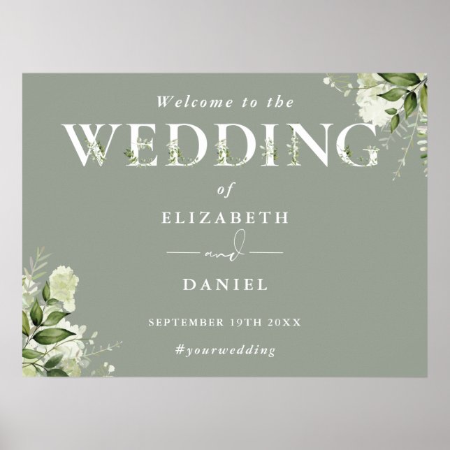 Sage Greenery Typography Wedding Welcome Sign (Front)