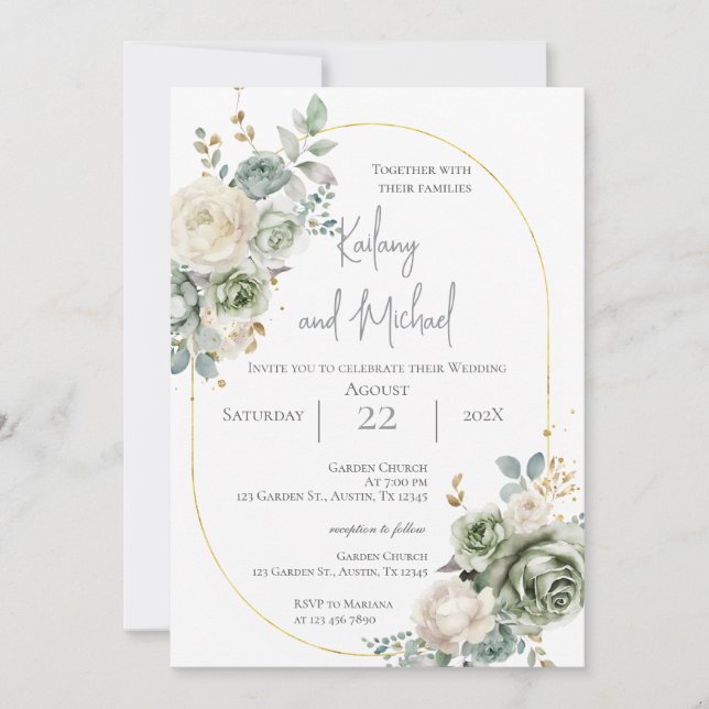 Sage Greenery Wedding Invitation (Front)