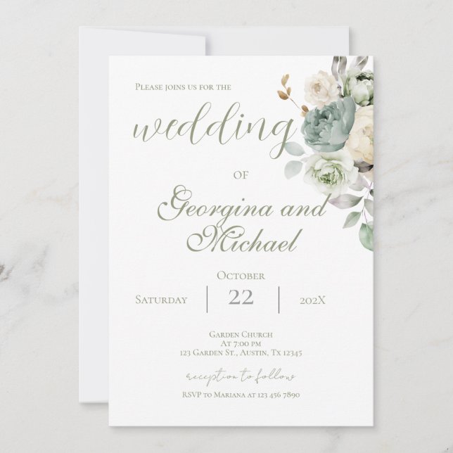 Sage Greenery Wedding Invitation (Front)