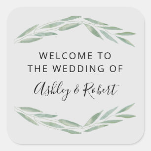Sage Greenery Wedding Welcome Bag Tags, Square Sticker