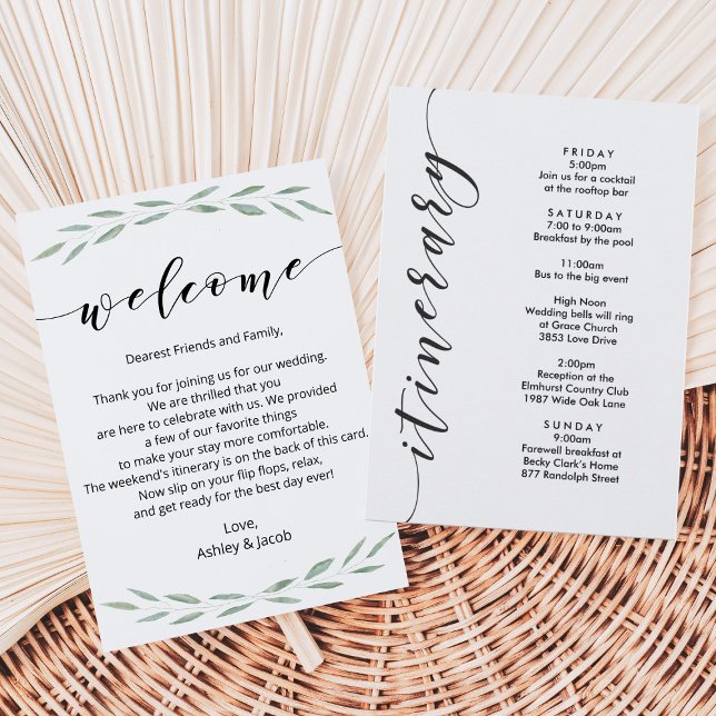 Sage Greenery Wedding Welcome Letter, Itinerary (Creator Uploaded)