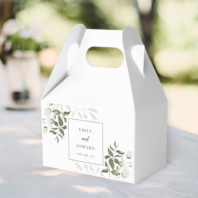 Sage Greenery & White Floral Wedding Favour Box (Creator Uploaded)