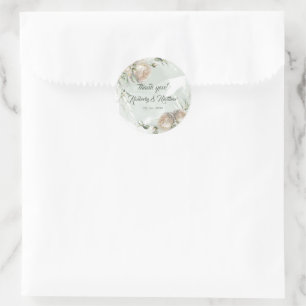 Sage Greenery White Rose Wedding Classic Round Sticker