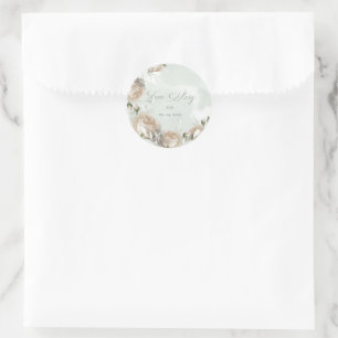 Sage Greenery White Rose Wedding Classic Round Sticker