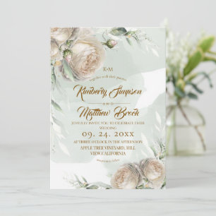 Sage Greenery White Rose Wedding Invitation