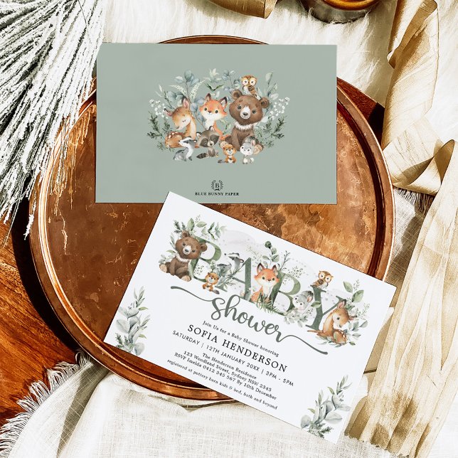 Sage Greenery Woodland Animals Neutral Baby Shower Invitation (Creator Uploaded)