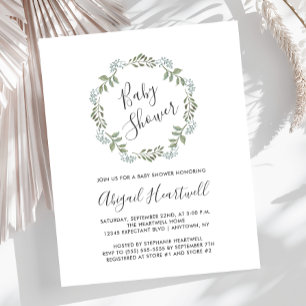 Sage Greenery Wreath Baby Shower Invitation