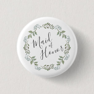 Sage Greenery Wreath Maid of Honour 3 Cm Round Badge