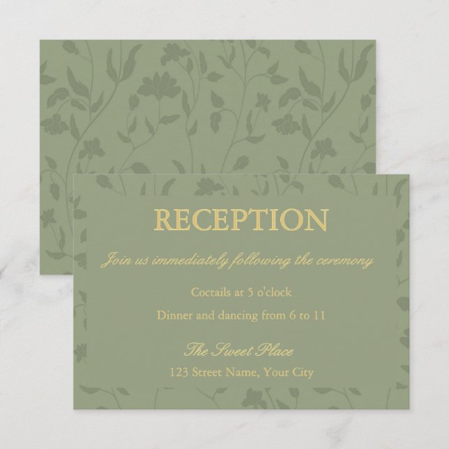 Sage GreenFloral Wedding Reception Enclosure Card  (Front/Back)