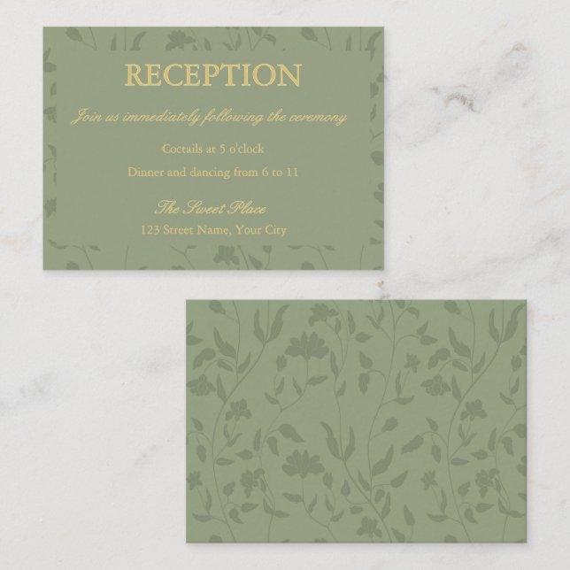 Sage GreenFloral Wedding Reception Enclosure Card  (Front/Back)