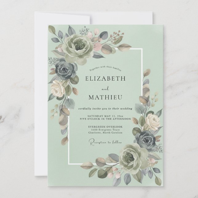 Sage Grey Botanical Wedding Invitation (Front)