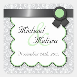 Sage & Grey Damask Wedding Favour Stickers