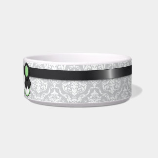 Sage & Grey Ribbon Design Damask Cat Bowl