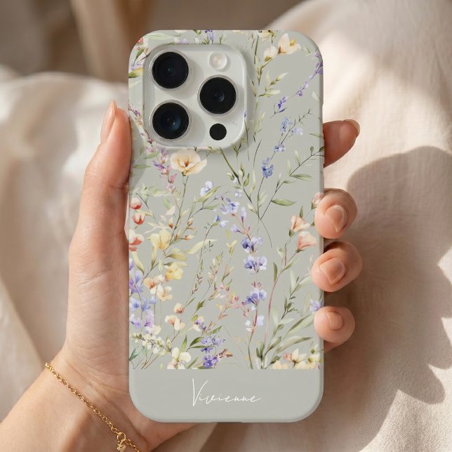 Sage Grey Watercolor Floral  iPhone Case (Creator Uploaded)