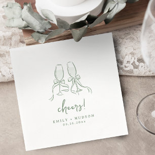 Sage Hand Drawn Cheers Glassed Whimsical Party Napkin