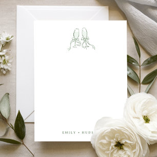 Sage Hand Drawn Cheers Glasses Wedding Stationary Card