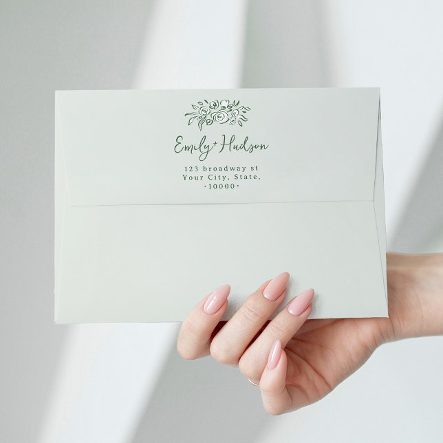Sage Hand Drawn Floral Whimsical Return Address Envelope (Sage Hand Drawn Floral Whimsical Return Address Envelope)