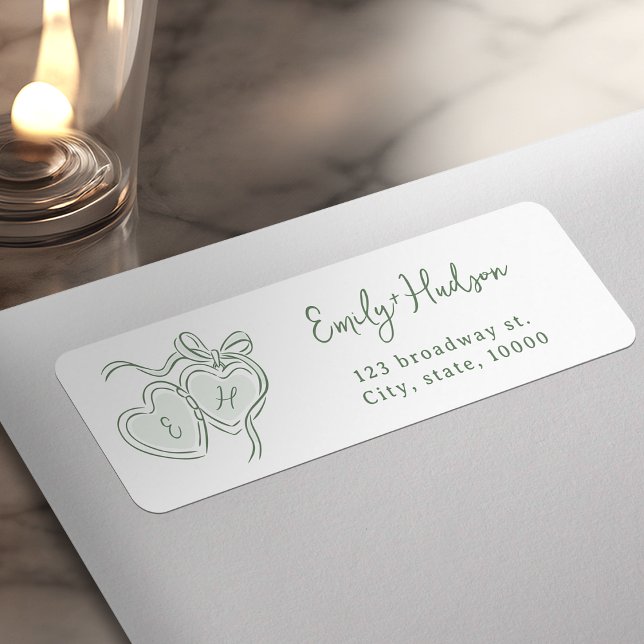 Sage Hand Drawn Hearts Monogram return address (Sage Hand Drawn Hearts Monogram return address Label)