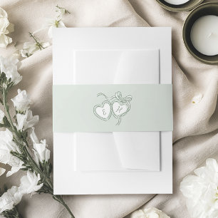Sage Hand Drawn Hearts Monogram Whimsical Wedding Invitation Belly Band