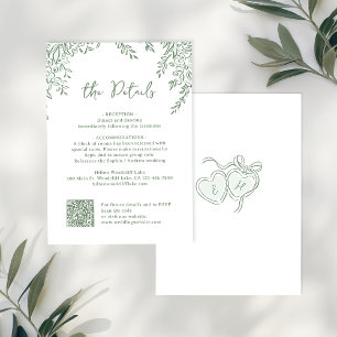 Sage Hand Drawn Monogram Whimsical Wedding Details Card